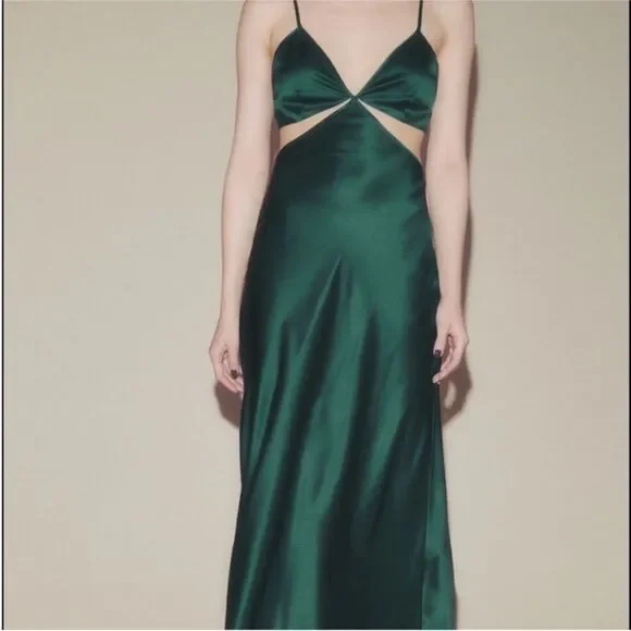 NWT Reformation Poppies silk cutout dress in Forest green - Picture 5 of 13